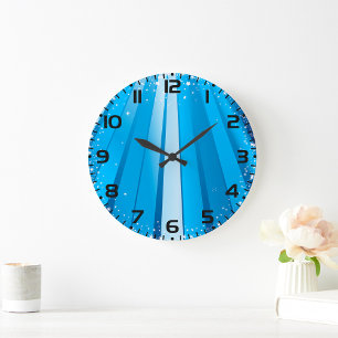 Blue Starburst Sparkle with Shining Light Rays Large Clock