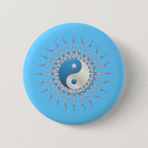 Blue Starburst Yin Yang 6 Cm Round Badge