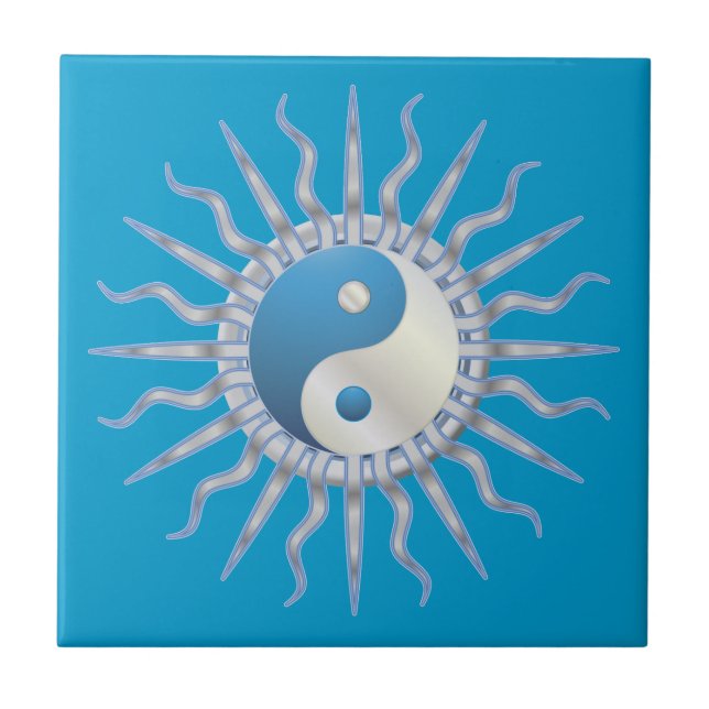 Blue Starburst Yin Yang Ceramic Tile (Front)