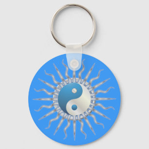 Blue Starburst Yin Yang Key Ring