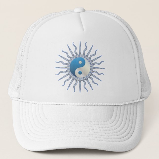 Blue Starburst Yin Yang Trucker Hat (Front)