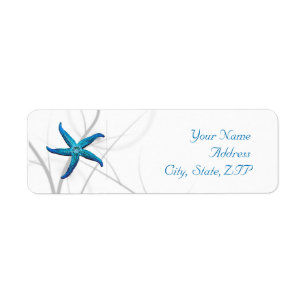 Blue Starfish and Silver Coral Return Address Label