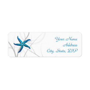 Blue Starfish and Silver Coral Return Address Label