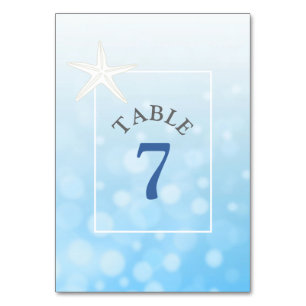 Blue Starfish Beach Wedding Table Number Card