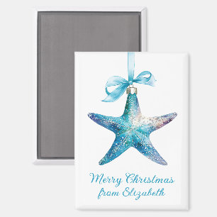 Blue Starfish Christmas Ornament Personalised Magnet