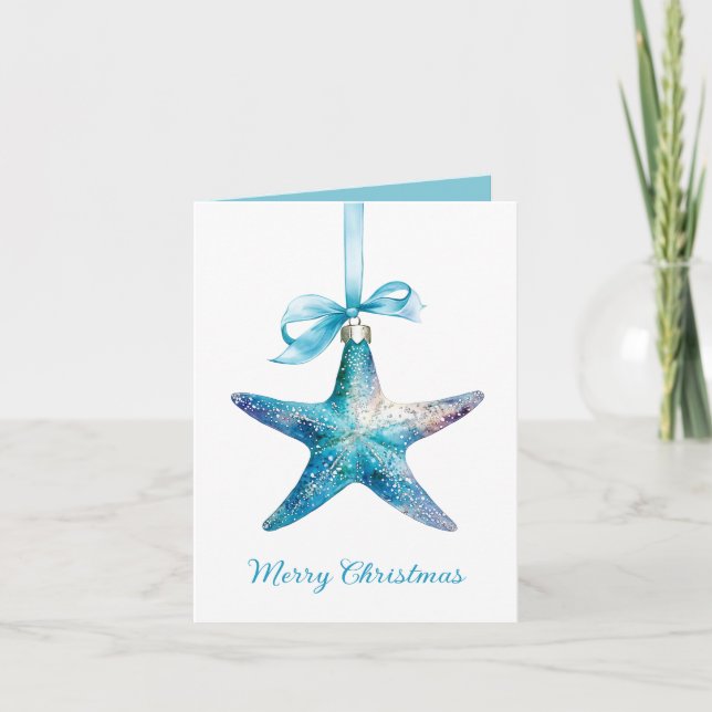 Blue Starfish Christmas Ornament Personalised Note Card (Front)