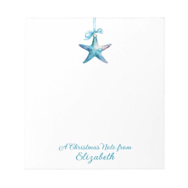 Blue Starfish Christmas Ornament Personalised Notepad (Front)