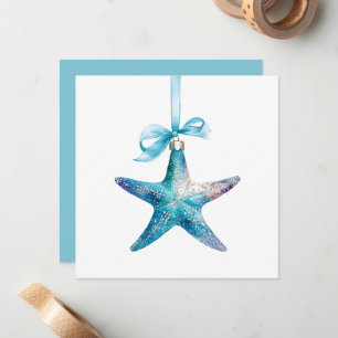 Blue Starfish Christmas Ornament Personalized Card