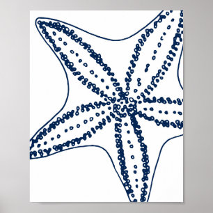 Blue Starfish Coastal Line Art Poster