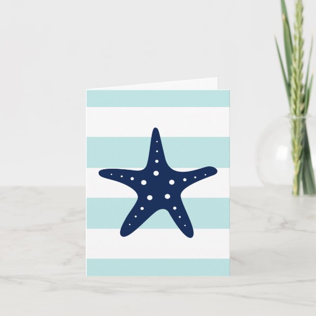 Blue Starfish on Mint Stripes Thank You Card (Front)