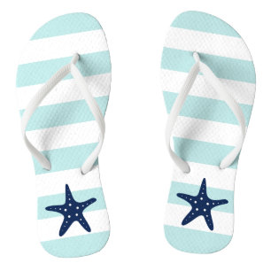 Blue Starfish on Mint Stripes Thongs
