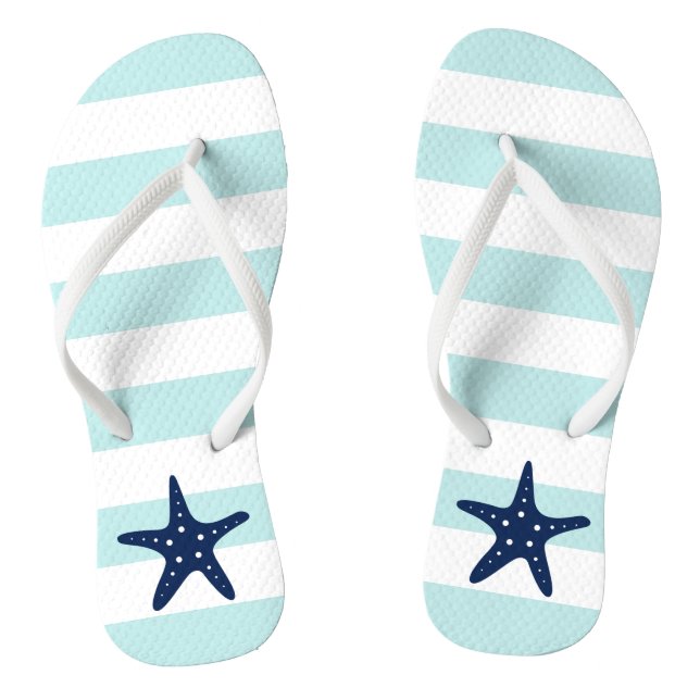 Blue Starfish on Mint Stripes Thongs (Footbed)