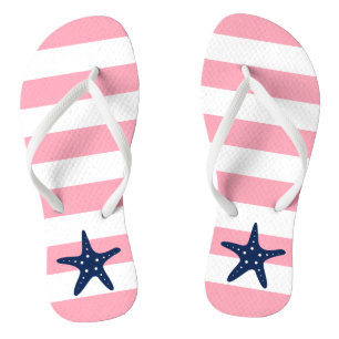 Blue Starfish on Pink Stripes Thongs