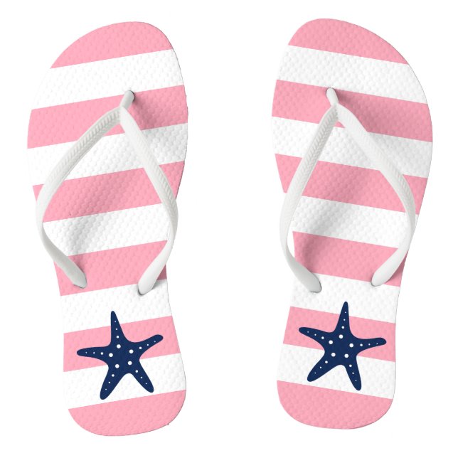 Blue Starfish on Pink Stripes Thongs (Footbed)
