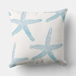 Blue Starfish Pattern White Beach Decor Gift Favou Cushion