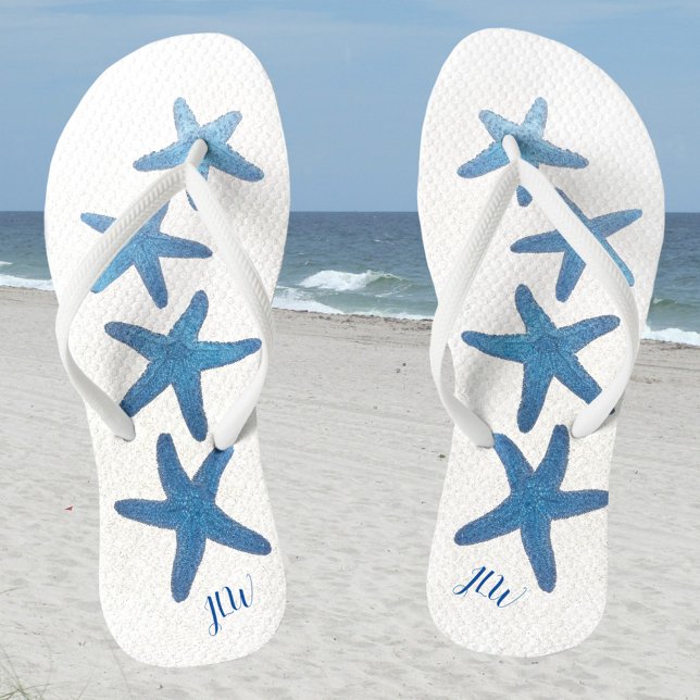 Blue Starfish Personalise with Initials Thongs (Creator Uploaded)