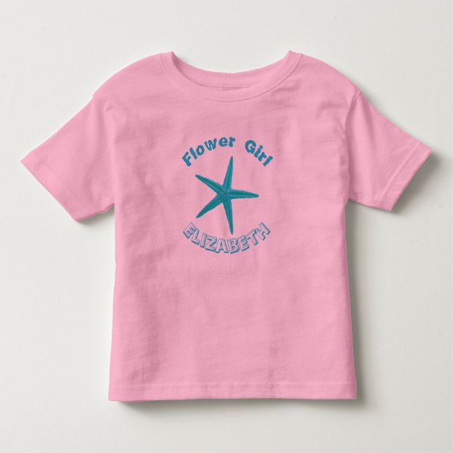 Blue Starfish Pink Beach Wedding Flower Girl Toddler T-Shirt (Front)