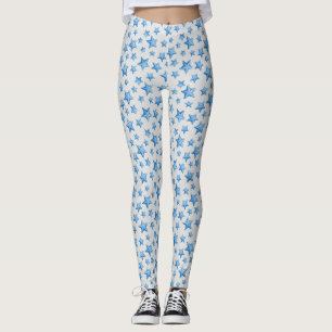 Blue Starfish Summer Beach Nautical Coastal Leggings