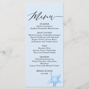 Blue Starfish Summer Wedding Flat Menu Card
