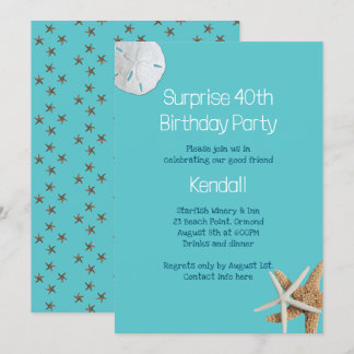 Blue Starfish Surprise Birthday Party Invitation