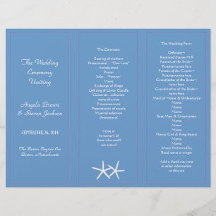 Blue Starfish Tri-Fold Wedding Program Templates