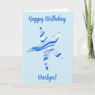 Blue starfish wave-silhouette watercolor-name card