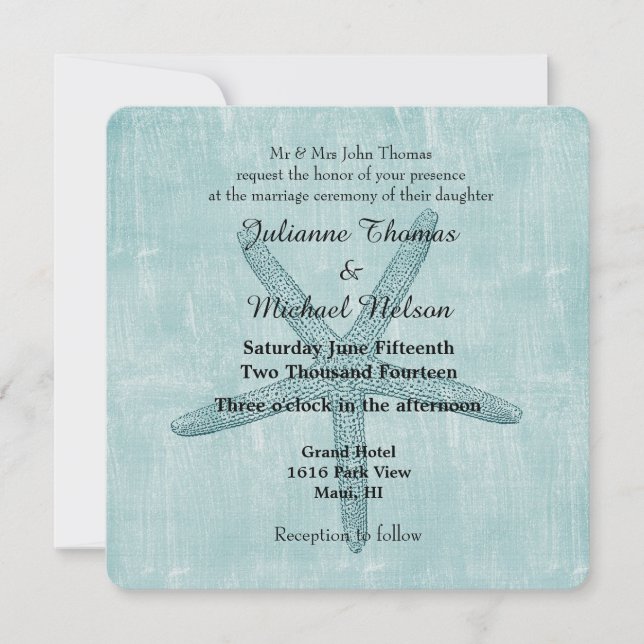 Blue Starfish Wedding Invitation (Front)
