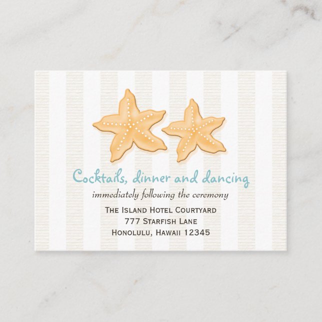 Blue Starfish Wedding Reception Enclosure Cards (Front)