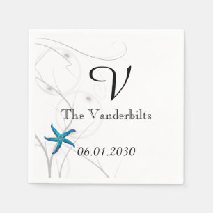 Blue Starfish with Silver Coral wedding Napkin