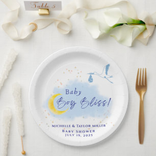 Blue Starlit Baby Boy Bliss Stork Paper Plate