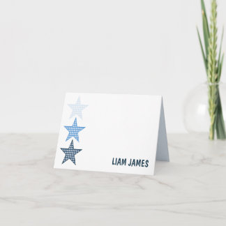 Blue Starry Gingham Folded Thank You Card