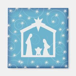 Blue Starry Night Christmas Nativity Magnet