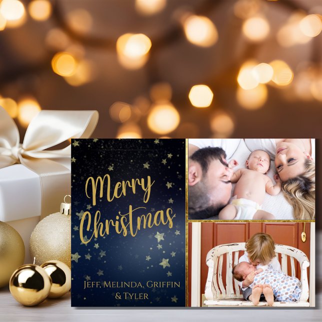 Blue Starry Night Merry Christmas Photo Card (Creator Uploaded)