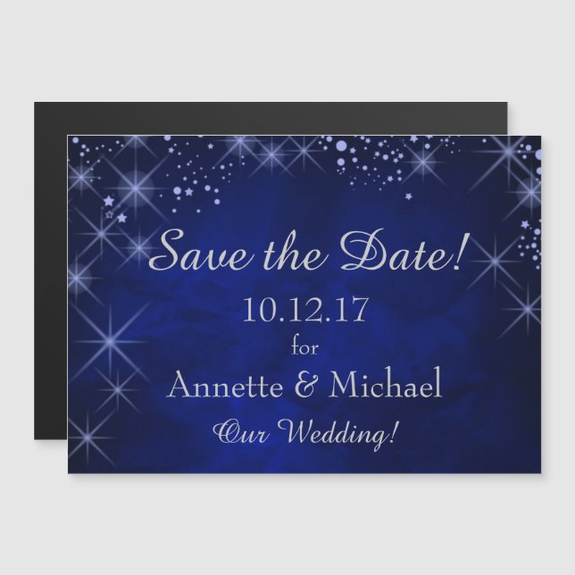 Blue Starry Night Save the Date Wedding Magnetic Invitation (Front/Back)