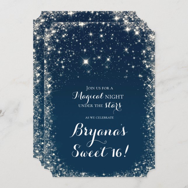 Blue Starry Night Sky Celestial Sweet 16 Invitation (Front/Back)
