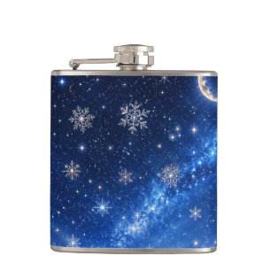 BLUE STARRY NIGHT SKY CELESTIAL WATER BOTTLE HIP FLASK