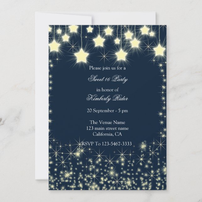 Blue Starry Night Star Birthday Invitations (Front)