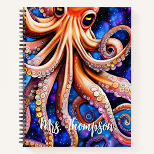 Blue Starry Night Whimsical Octopus Custom Name Notebook