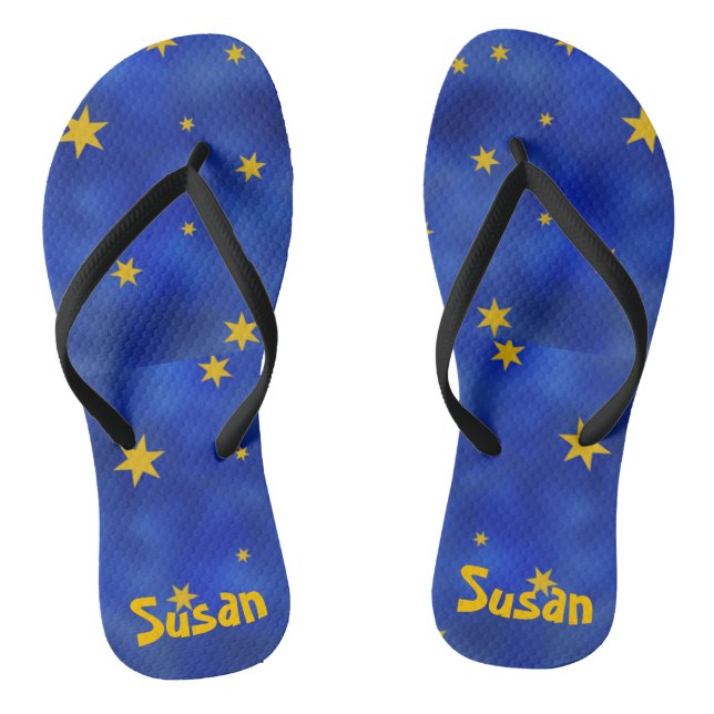 Blue Starry Night with Gold Stars Unisex Thongs (Footbed)
