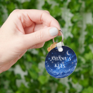 BLUE STARRY NIGHTSKY CELESTIAL PERSONALIZED GIFT KEY RING