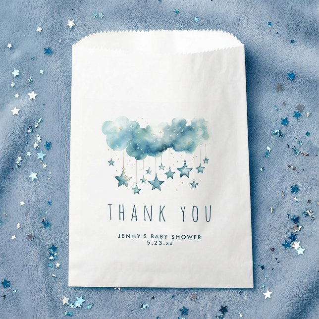 Blue starry sky and fluffy clouds thank you favour bag (Blue starry sky and fluffy clouds thank you favor bag.)