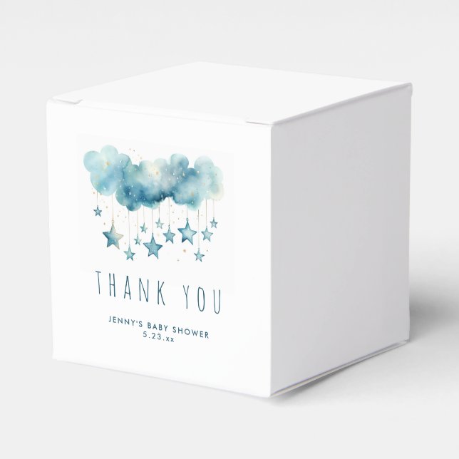 Blue starry sky and fluffy clouds thank you favour box (Front Side)