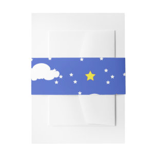 Blue Starry Sky Cloudy Dreamy Yellow Stars White Invitation Belly Band
