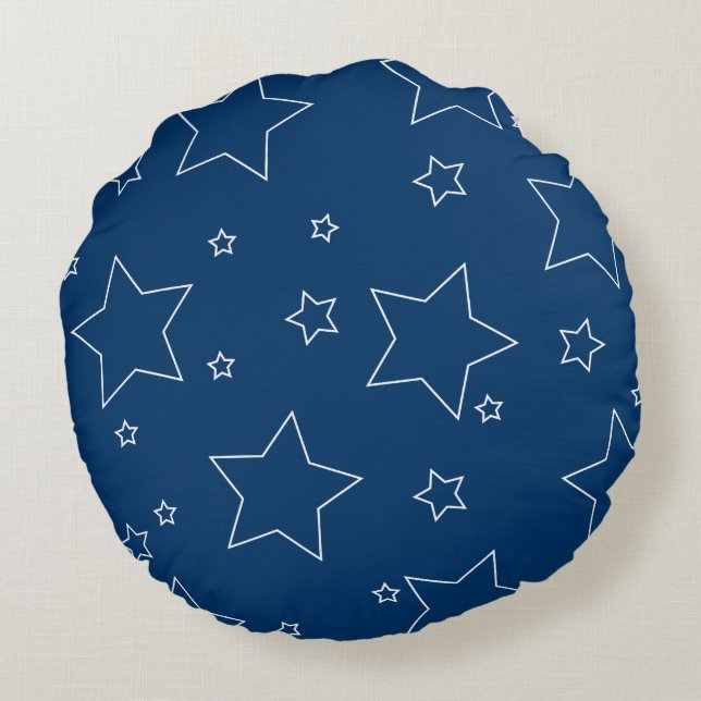 Blue Stars 4th of July Round Pillow (Back)