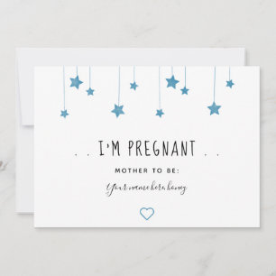 Blue Stars and Hearts Pregnancy Announcemente Card