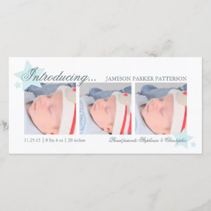 Blue Stars Baby Boy 3 Photo Birth Announcement