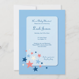 Blue Stars Boy Baby Shower Invitation