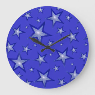 Blue Stars clock round black