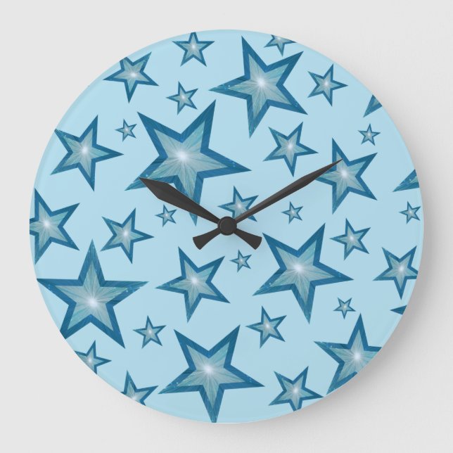 Blue Stars clock round pale blue (Front)