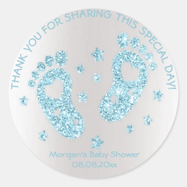 Blue Stars Feet Baby Shower Favour Thank You Spark Classic Round Sticker (Front)